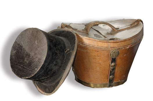 Sombrero de copa y sombrerera del siglo XIX